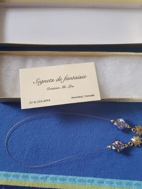 Handmade Delicate Blue Glass Bead Bookmark